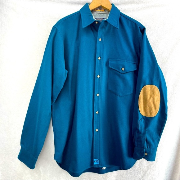 Pendleton Other - Vintage Pendleton Lobo Long Sleeve Shirt Blue Medium Elbow Patch Pure Wool